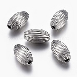 304 Stainless Steel Corrugated Beads, Oval, Stainless Steel Color, 10x5.5~6mm, Hole: 1.5mm