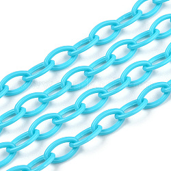 ABS-Kunststoff-Kabelketten, Oval, Deep-Sky-blau, 13x7~7.5x2 mm, ca. 15.35~15.74 Zoll (39~40 cm)/Strang