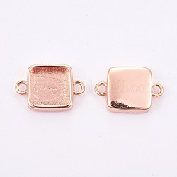 La base del conector de bronce cabujón, tazas de bisel de borde liso, Plateado de larga duración, cuadrado, oro rosa, Bandeja: 10x10 mm, 12x17.5x3.5 mm, agujero: 1.8 mm