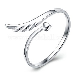 Anillos de puño de latón ajustable, anillos abiertos para mujeres, Ala y corazón, plata, nosotros tamaño 6 1/2 (16.9 mm)