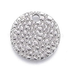 304 Stainless Steel Charms, Textured, Laser Cut, Flat Round, Stainless Steel Color, 10x0.8mm, Hole: 1.4mm
