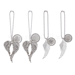 SUPERFINDINGS 2 Styles 4 Sets Angel Wing Sublimation Trays Pendants Set Tibetan Style Alloy Blank Hot Transfer Printing Tray Bezel Pendant Decoration Antique Silver Hanging Charm for Keyring Making