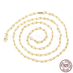 925 collier chaîne trombone en argent sterling, avec tampon s925, véritable 14k plaqué or, 19.69 pouce (50 cm)