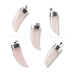 Ciondoli quazo rosa naturale, con i accessori in ottone tono argento, forma di pugnale, 41~42x15~16x6.5~7.5mm, Foro: 5x7.5 mm