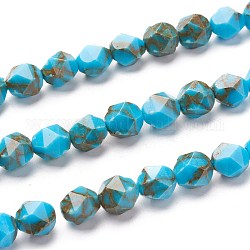 Synthetische Goldlinie türkisfarbenen Perlen, sternförmige runde Perlen, facettiert, gefärbt, Deep-Sky-blau, 7.5~8 mm, Bohrung: 1.2 mm, ca. 47 Stk. / Strang, 15.55 Zoll (39 cm)