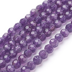 Abalorios de amatista natural hebras, redondo, facetados, púrpura, 4mm, agujero: 1 mm, 47 pcs / Hilo, 8 pulgada