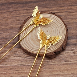 Messing Haar Gabel Zubehör, mit Schmetterlings-FiligranbeZubehörn, golden, 135x35x6.5 mm