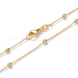 Colliers en laiton, avec des perles rondes et fermoirs pince de homard, Plaqué longue durée, véritable 18k plaqué or, 18.1~18.50 pouce (46~47 cm), 1mm
