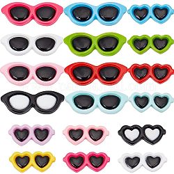 Sunnyclue 60pcs 2 estilos cabujones de resina opaca, gafas de corazón y gafas, color mezclado, 29.5~42x12.5~16x3.5~4mm, 30 piezas / style