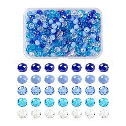 500 pièces 5 couleurs galvanoplastie perles de verre, de couleur plaquée ab , facettes rondelle, bleu acier clair & clair & bleu & bleu ciel clair & cyan, 6x4mm, Trou: 1mm, 100 pcs / couleur