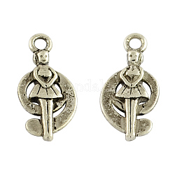 Tibetan Style Alloy Pendants, Number 9 with Girl, Cadmium Free & Nickel Free & Lead Free, Antique Silver, 19x9x3mm, Hole: 1.5mm