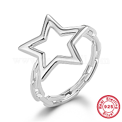 925 anello da dito in argento sterling rodiato, stella cava, platino, diametro interno: 17mm