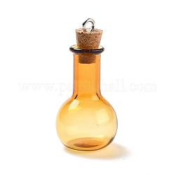 Glas-Anhänger, mit Flaschenverschluss aus Holz und Ösen aus Platinlegierung, Birnenförmig, orange, 34x18 mm, Bohrung: 2 mm