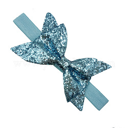 Bandeaux de bébé élastiques pour les filles, accessoires à cheveux, avec bowknot de tissu, poudre de paillettes, bleu ciel, 11 pouce (280 mm)