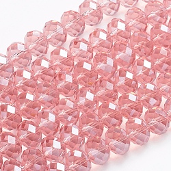 Glass Beads Strands, Pearl Luster Plated, Crystal Suncatcher, Faceted Rondelle, Dark Salmon, 12x8mm, Hole: 1mm, about 68~70pcs/strand, 22.83 inch~23.23 inch(58~59cm)