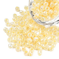 Perles de rocaille en verre, Ceylan, ronde, mousseline de citron, 4mm, Trou: 1.5mm, environ 4500 pcs / livre