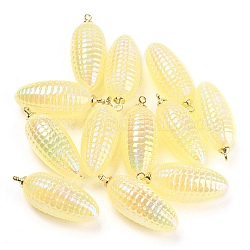 Breloques de coquille d'imitation irisés en acrylique plaqué uv, avec les accessoires en alliage, maïs, jaune clair, 29x12mm, Trou: 1.6mm