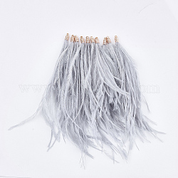 Gland de plumes d'autruche grand pendentif décorations, avec les accessoires en laiton, or, grises , 130~170x4mm, Trou: 1.6mm