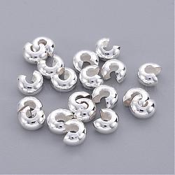 Brass Crimp Beads Covers, Round, Silver Color, About 5mm In Diameter, 4mm Thick, Hole: 2mm