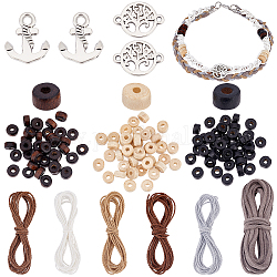 PandaHall Wrap Bracelets Kit for Men Women, 120pcs Flat Round Wood Beads Cord Leather Bracelet Making Kit for Making Vintage Ethnic Tribal Wristbands Bracelet