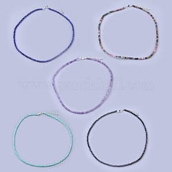 Natural & Synthetic Mixed Gemstone Beaded Necklaces, with Brass Lobster Claw Clasps, Faceted Round Beads, 16.5 inch~16.7 inch(42~42.5cm)x3~3.5mm