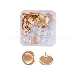 DIY Earring Making, 304 Stainless Steel Stud Earring Settings and Clear Glass Cabochons, Half Round, Golden, Earring Settings: Tray: 14mm, 16x2mm, Pin: 0.8mm, 20pcs/box,
 Cabochons: 13.5~14x4mm, 20pcs/box