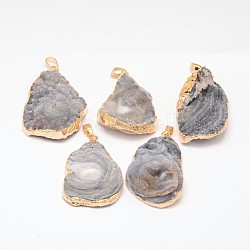 Nuggets Natural Druzy Agate Pendants, with Brass Findings, Golden, 40~60x22~35x5~15mm, Hole: 7x5mm