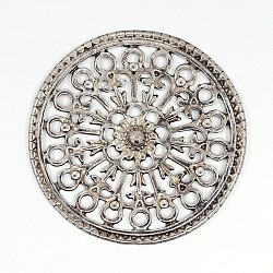 Tibetan Style Focal Pendants,  Fancy Filigree Medallion, Lead Free & Nickel Free, Antique Silver, 34x3mm