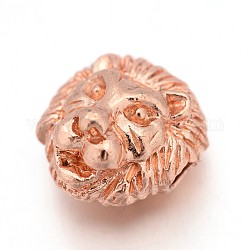 Tibetischen Stil Legierung Löwenkopf-Perlen, Roségold, 12x13x9.5 mm, Bohrung: 2 mm