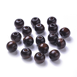 Perles en bois naturel teint, ronde, sans plomb, brun coco, 12x11mm, Trou: 4mm