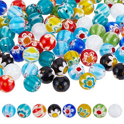 Sunnyclue 1 boîte de 160 pièces de 8 couleurs de 8 mm de perles de verre faites à la main en forme de fleur - Perles rondes millefiori - Brins d'espacement - Perles en vrac pour la fabrication de bijoux, colliers, bracelets, boucles d'oreilles, loisirs créatifs