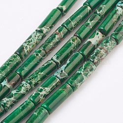 Natural Imperial Jasper Beads Strands, Dyed, Column, Green, 13~14x4~4.5mm, Hole: 1mm, about 31pcs/strand, 15.7 inch.