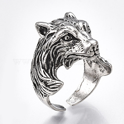 Alloy Cuff Finger Rings, Wide Band Rings, Wolf, Antique Silver, US Size 9 3/4(19.5mm)