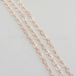 Brass Flat Oval Cable Chains, Unwelded, with Spool, Cadmium Free & Nickel Free & Lead Free, Rose Gold, 3.5x2.5x0.45mm, about 301.83 Feet(92m)/roll