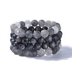 Bracelets extensibles avec perles de pierre précieuse naturelle, avec quartz nuageux naturel givré et larvikite naturelle, boite d'emballage, 2 pouce (5.1~5.2 cm), 4 pcs / boîte