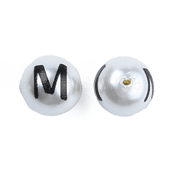 ABS-Kunststoff-Nachahmung Perlen, mit gedruckt, Runde mit Brief, letter.m, 10 mm, Bohrung: 1 mm