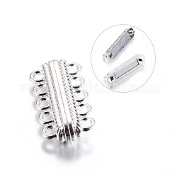 Alloy Magnetic Clasps with Loops, with 10 Holes, Rectangle, Silver Color Plated, 33x17x7.5mm, Hole: 2.5mm