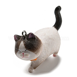 Jolis pendentifs en plastique, avec boucle en fer couleur platine, charme de chat, blanc, 42x46x20mm, Trou: 2mm