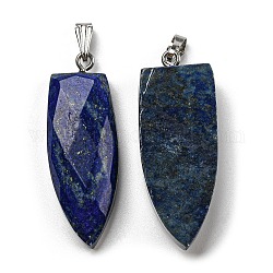 Lapis lazuli naturali pendenti a punta, ciondoli a forma di proiettile sfaccettati con tonalità platino, 201 gancio a scatto in acciaio inossidabile, 42~42.5x17.5~18.5x8~8.5mm, Foro: 8.2x3 mm