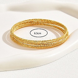 5Pcs Textured Brass Bangle Sets for Women, Minimalism Bangles, Real 18K Gold Plated, Inner Diameter: 2-1/2 inch(6.5cm)