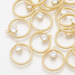 Ciondoli di zirconi in ottone, anello, chiaro, vero placcato oro 18k, 16x14x3mm, Foro: 0.8 mm