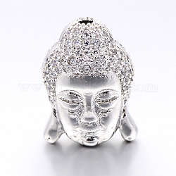 Cz Messing Micro Pave Grade aaa Zirkonia 3d Buddha Kopf Perlen, Bleifrei und Nickel frei und Cadmiumfrei, Echt platiniert, 15x11x8 mm, Bohrung: 1.5 mm