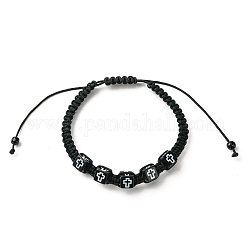 Cube avec bracelets de perles tressées en acrylique croisé, bracelet réglable en fil de nylon, noir, diamètre intérieur: 1-7/8~4 pouce (4.7~10 cm)