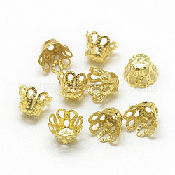 Plattierte Eisenglocke Filigrane Perlenkappen, ausgefallene Perlenkappen, Blume, 4-Blütenblatt, golden, 6.5x4.5 mm, Bohrung: 1 mm, ca. 625 Stk. / 50 g