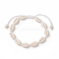 Bracelets de cheville en perles de cauri naturel tressé, blanc, diamètre intérieur: 2-1/4~3-1/2 pouce (5.85~8.8 cm)