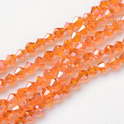 Chapelets de perles en verre, de couleur plaquée ab , facette, Toupie, orange foncé, 4x4mm, Trou: 1mm, Environ 92~96 pcs/chapelet, 13.78~14.37 pouce