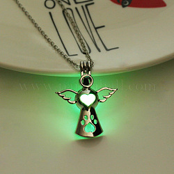 Collier pendentif cage d'ange en alliage avec perles en plastique lumineuses, bijoux phosphorescents pour femme, vert printemps moyen, 17.72 pouce (45 cm)