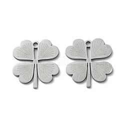 201 Stainless Steel Pendants, Laser Cut, Clover Charm, Stainless Steel Color, 16.5x15.5x1mm, Hole: 1.4mm