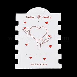 Tarjetas de presentación de corbata de pelo de papel rectangular, Tarjetas de exhibición de joyas con estampado de corazones para lazos para el cabello, blanco, 12.1x8.9x0.03 cm, agujero: 9x26 mm