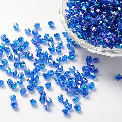 Perles acryliques transparentes écologiques plaquées couleur bicône ab, bleu, 4x4mm, Trou: 1mm, environ 16600 pcs/500 g